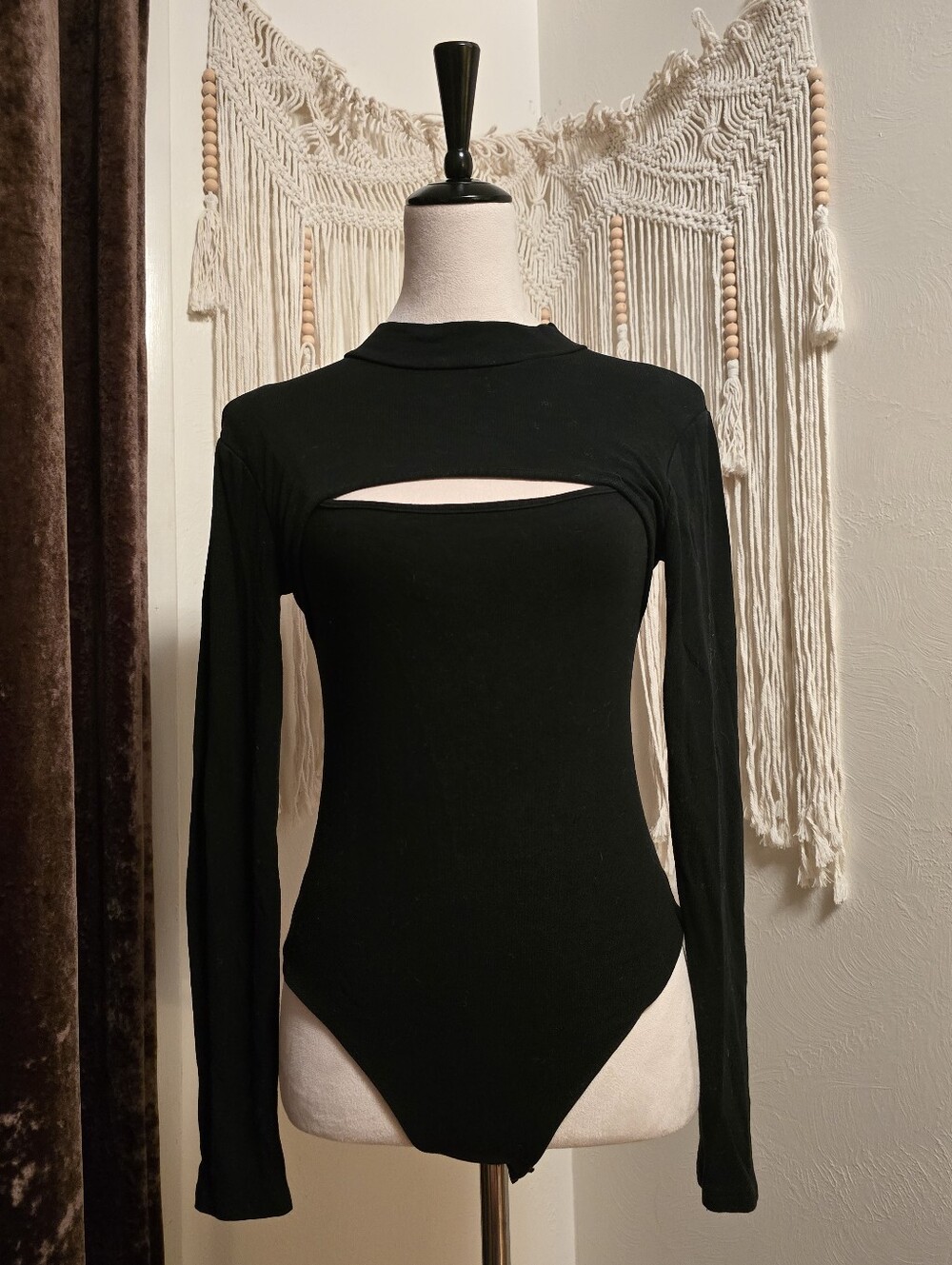 Black Long-Sleeve Cutout Bodysuit